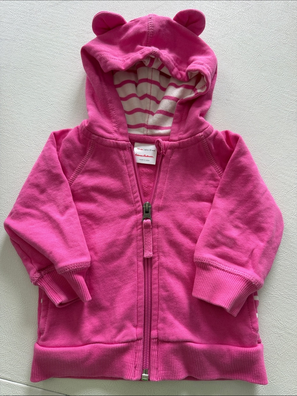 Hanna Andersson Bright Pink Hooded Zip-Up Sweatshirt 6-12 months